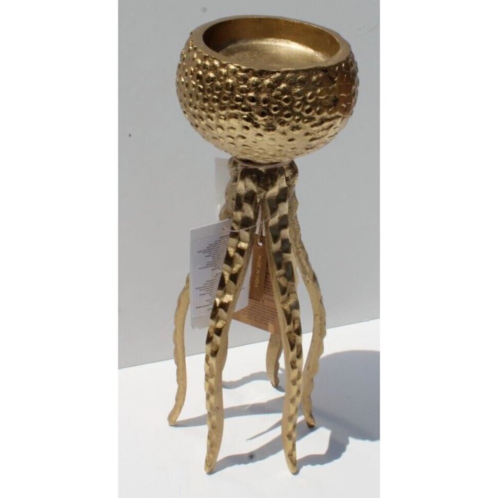 New Large MCM Gold Metal Standing Octopus Candle Holder Tabble Room Decor - Picture 4 of 4